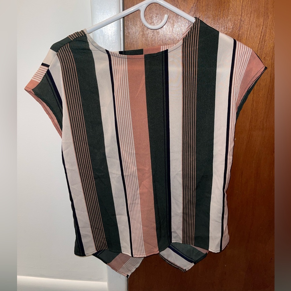 Size small blouse, multi-color, green, mauve, stripes. Casual. Business casual.